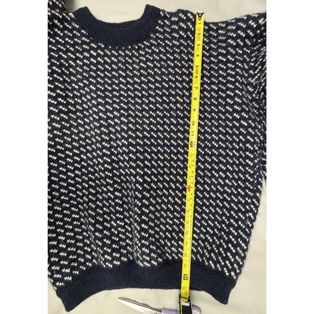 Vintage LL Bean Norwegian Birdseye Fair Isle Fisherman Wool Sweater Size L Blue - Picture 5 of 13